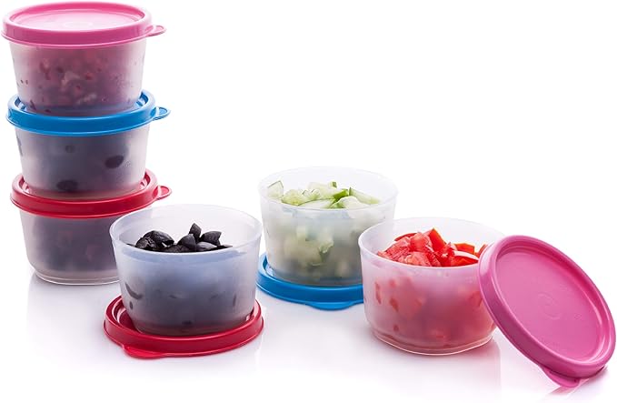 SIGNORA WARE Condiment Containers with Lids- 6 pk. 4 oz.Salad Dressing to go Small Food Storage Containers- Sauce Cups Leak proof Reusable Plastic BPA free for Lunch Box Picnic Travel