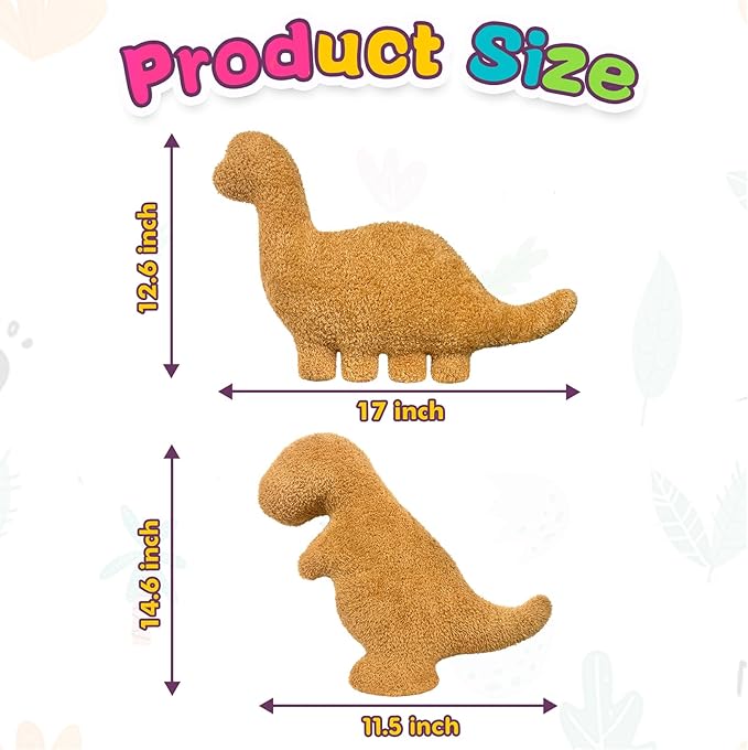 Andywoo Dino Chicken Plush Nuggets Pillow for Funny Birthday Gifts, Cute Funny Stuffed Animals Toy for Boy and Girl, Dinosaur Gifts for Kids Teens and Adults (2 Pack, Small)