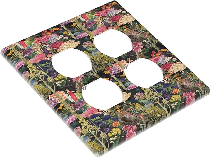 Dreamy Tropical Rainforest Colorful Mushroom Wildflower Outlet Covers 2 Gang Double Duplex Decorative Light Switch Covers Electrical Wallplates Socket Faceplate for Farmhouse Kids Room Decor