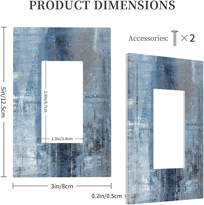 Outlet Covers Navy Blue Gray Abstract Ink Painting 1 Gang Duplex Light Switch Cover Plate Decorative Wall Plates Electrical Switchplate Receptacle for Bathroom Bedroom Decor（2 Pack）