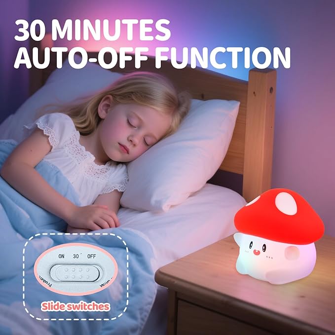 Rytinazzz Mushroom Night Light, Color Changing & 50-Hour Battery, Squishy Lamp with Pat Control for Kids Room Decor, USB Rechargeable, Mothers Day Gifts