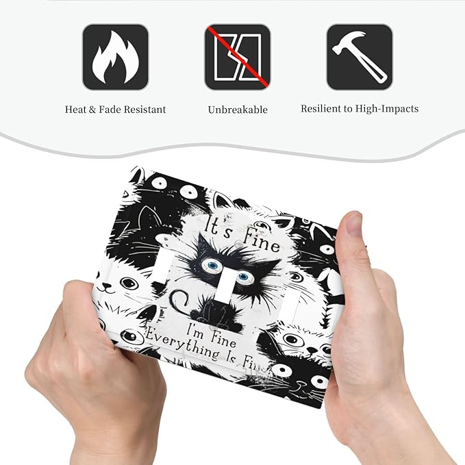 Funny Black Cat Inspirational Quotes Patterns Decorative Switch Plates 3 Gang Wall Plate Triple Toggle Light Switch Cover Faceplate Electrical Wall Panels for Kids Room Nursery Decor