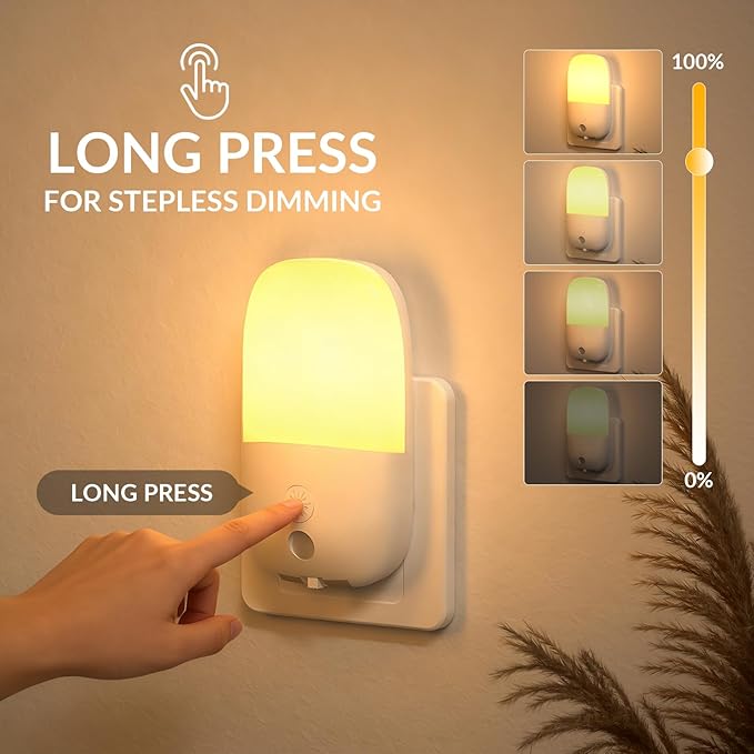 Klarlight 670nm Red LED Night Light for Sleep, Warm White Nightlight for Kid, Dusk to Dawn Sensor, Auto/On/Off Dimmable Night Lights Plug into Wall for Baby, Bedroom, Hallway, Bathroom, 0.5W(2 Pack)