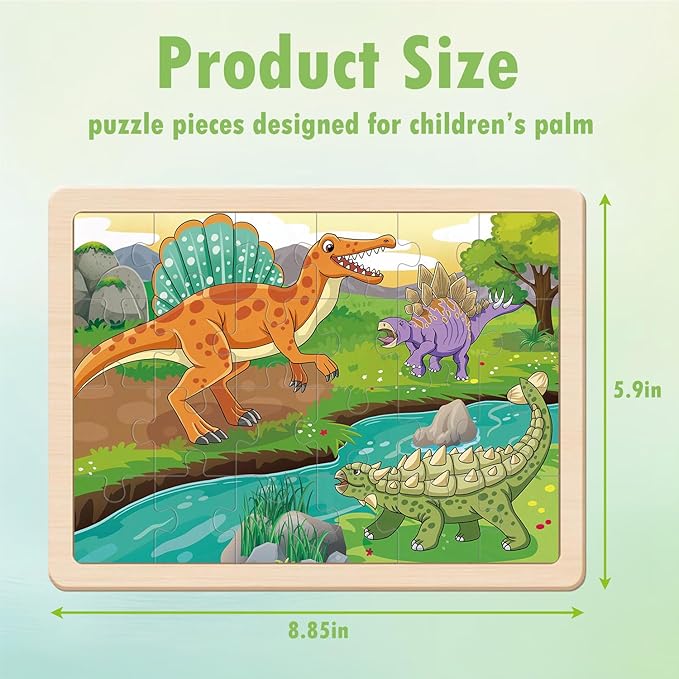 Puzzles for Kids Ages 4-6, Dinosaur Wooden Puzzles, 4 Packs 24 Pieces Puzzles for Kids Ages 3-5, Preschool Educational Toys Gifts for Boys and Girls