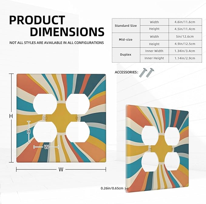 Decorative Outlet Covers with Retro Mid-Century Modern Sunburst Motif Design 2 Gang Wall Plate Double Duplex Receptacle Light Switch Cover Switch Plate Cover for Abstract Wall Decor