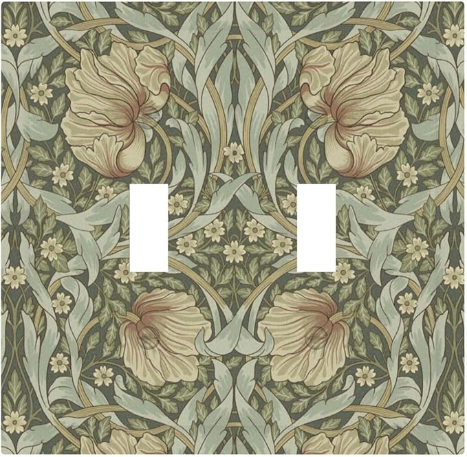 William Morris Pimpernel Flowers 2 Gang Light Switch Cover Vintage Floral Green Botanical Double Toggle Wall Plate Decorative Electrical Switchplate Covers for Country Bedroom Home Décor