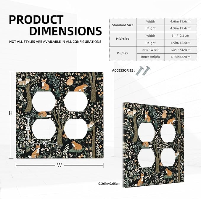 Outlet Covers Fairy Forest Animals Fox Squirrel Flower 2 Gang Double Duplex Decorative Light Switch Covers Electrical Wallplates Socket Faceplate For Bed Room Farmhouse Decor