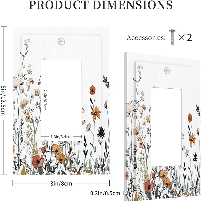 Decorative Outlet Covers Vintage Wildflower Colorful Plants Floral 1 Gang Single Rocker Light Switch Cover Plate Wall Plates Gfci Faceplate For Bed Room Living Room Decor