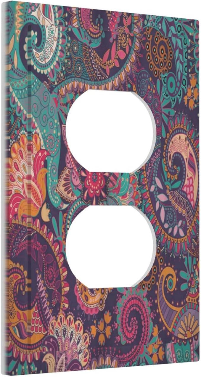 Mandala Boho Paisley Purple Floral Colorful Flower Outlet Covers 1 Gang Duplex Light Switch Cover Decorative Switch Plates Electrical Receptacle Faceplate Wall Plate for Home Bedroom Decor