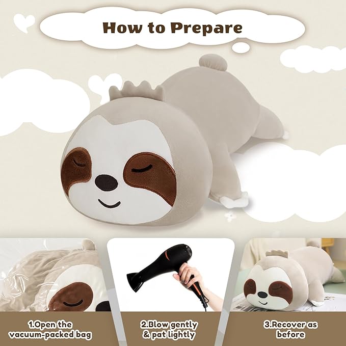 Finebee Weighted Sloth Stuffed Animals, Cute Weighted Sloth Plush, Soft Stuffed Weighted Plushie Pillow Gifts for Girls Boys(13.8" 1.6Lbs)