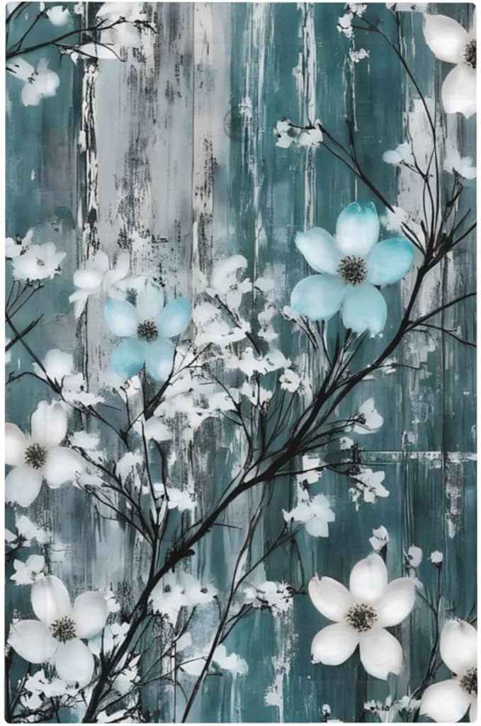 Rustic Blue Watercolor Flower Wooden Background Light Switch Cover Plate 1 Gang No Device Blank Electrical Wall Plates Faceplate Decorative Switch Plate for Bedroom Living Room Decor