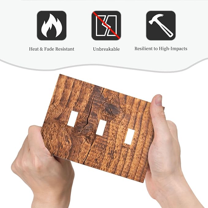 Brown Wood Grain Rustic Natural Burl Print Decorative Switch Plates 3 Gang Wall Plate Triple Toggle Light Switch Cover Faceplate Electrical Wall Panels for Farmhouse Home Decor