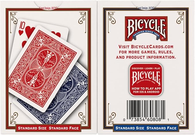 Bicycle Standard Playing Cards, Standard Poker Size Deck of Cards, Red & Blue (2 Pack), Classic Cards for Poker, Blackjack, Family Game Night & Card Games, Fun for All Ages