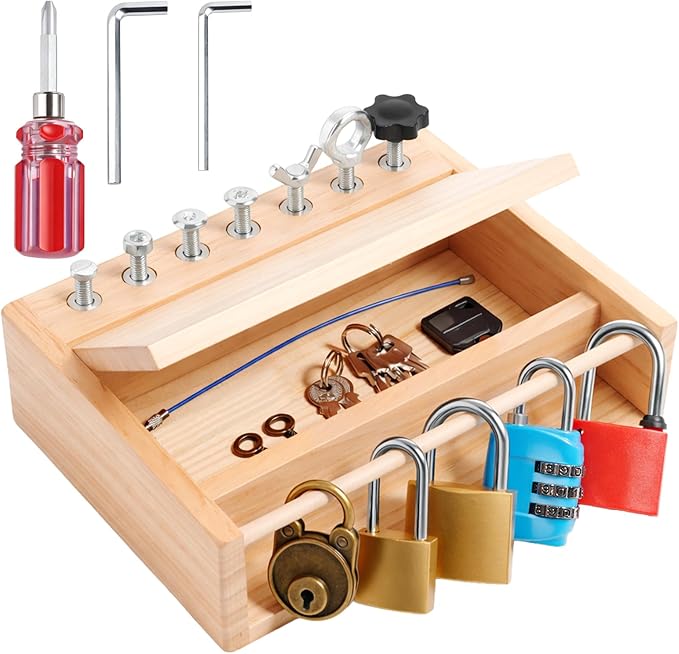 INIFEIDALA Montessori Screwdriver Board Set - Lock and Key Toy,Busy Board Toys for 3 4 5 Year Olds Boy Birthday Gifts,Kids Tool Set, Preschool Learning Sensory Fine Motor Skills STEM Toys