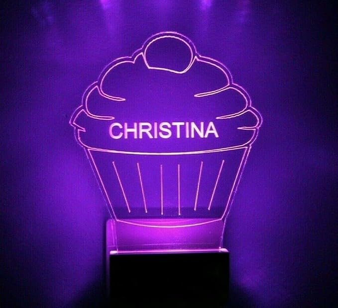 MIRROR MANIA Night Light Multi Color Personalized LED Plug-in, Ultra-Slim Touch Night Light Smart Dusk to Dawn Sensor, Kids Children's Bedroom Kitchen Bathroom Hallway Play Room Variations (Cupcake)