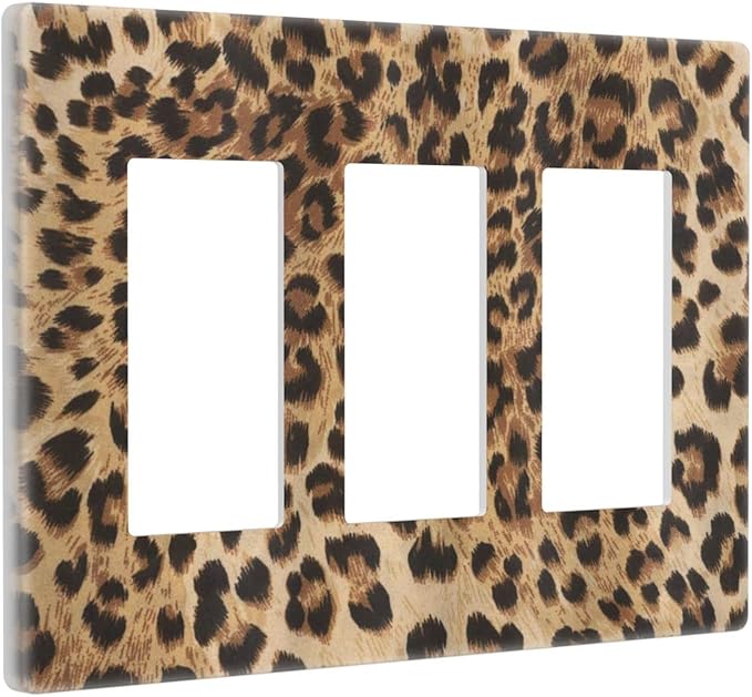Classic Leopard Cheetah 3 Gang Triple Rocker/Decor Light Switch Wall Plate Cover Decorative Electrical Faceplate For Girls Boys Home Bedroom Decorate Large Size 6.57" x 4.65