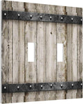 Rustic Vintage Brown Wood Plank 2 Gang Double Toggle Outlet Light Switch Cover Wall Plate Electrical Faceplate Decorative Dual Device Switchplate