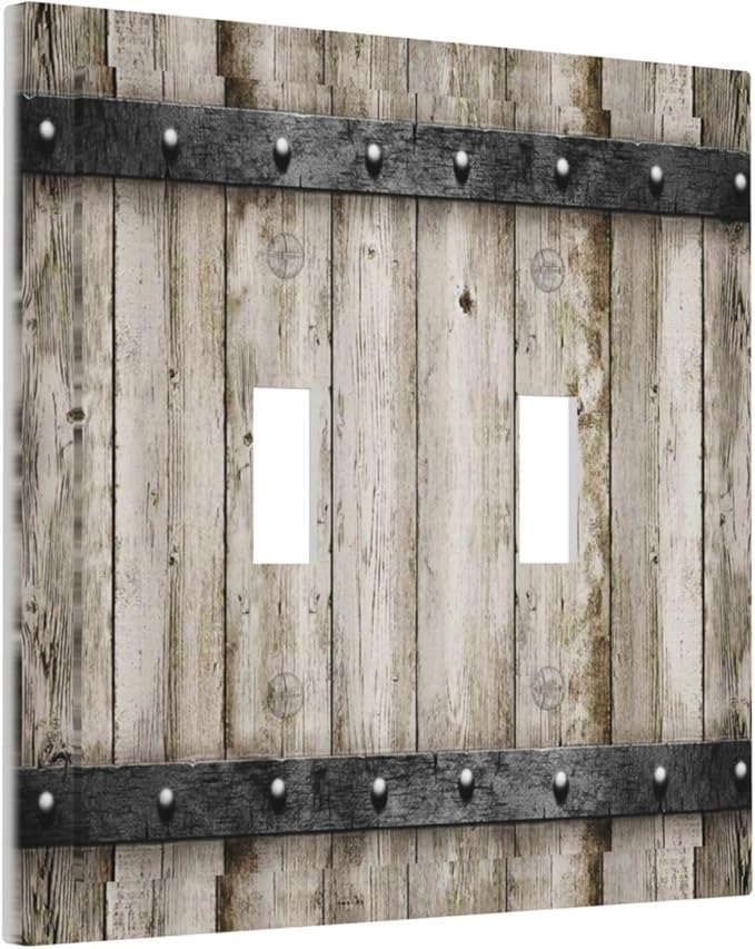 Rustic Vintage Brown Wood Plank 2 Gang Double Toggle Outlet Light Switch Cover Wall Plate Electrical Faceplate Decorative Dual Device Switchplate