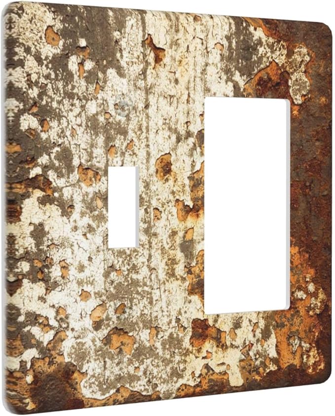 Outlet Covers Vintage Metal Rust Texture Peeling Paint 1 Toggle 1 Rocker Combination Decorative Wall Plate Electrical Switch Plates Light Switch Cover Plate For Farmhouse Cabin Decor