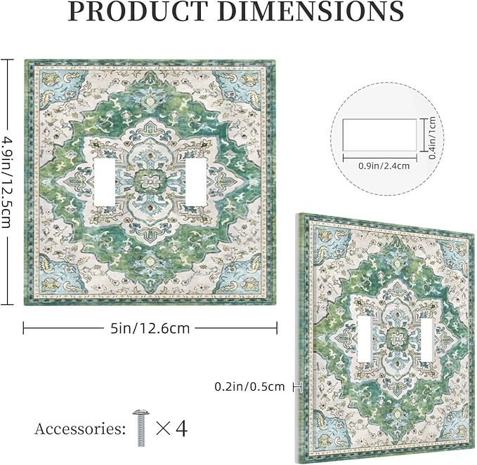 Sage Green Boho Vintage Floral Decorative Switch Plates 2 Gang Double Toggle Outlet Light Switch Cover Wall Plate Electrical Faceplate for Bedroom Living Room Decor