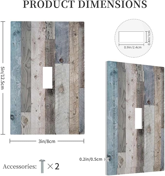 Vintage Rustic Kitchen Teal Blue Brown Wooden Wood Decorative Single Toggle One Device Decorator Outlet Light Switch Cover 1 Gang Wall Plate Old Country Barn Cabin Receptacle Face Switch Plate Cover