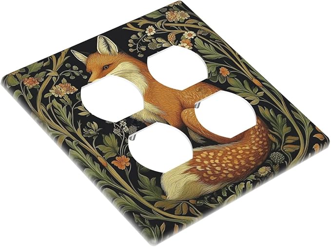 Fox Morris Plants Flowers Vine Colorful Floral Outlet Covers 2 Gang Double Duplex Decorative Light Switch Covers Electrical Wallplates Socket Faceplate For Bed Room Living Room Decor