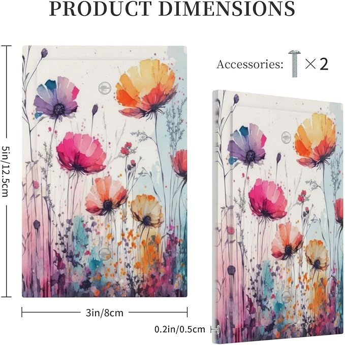 Decorative Light Switch Plate Covers Colorful Watercolor Wildflowers Elegant Painting Floral 1 Gang No Device Single Blank Outlet Covers Wall Plate Light Switch Cover Plate for Home Decor