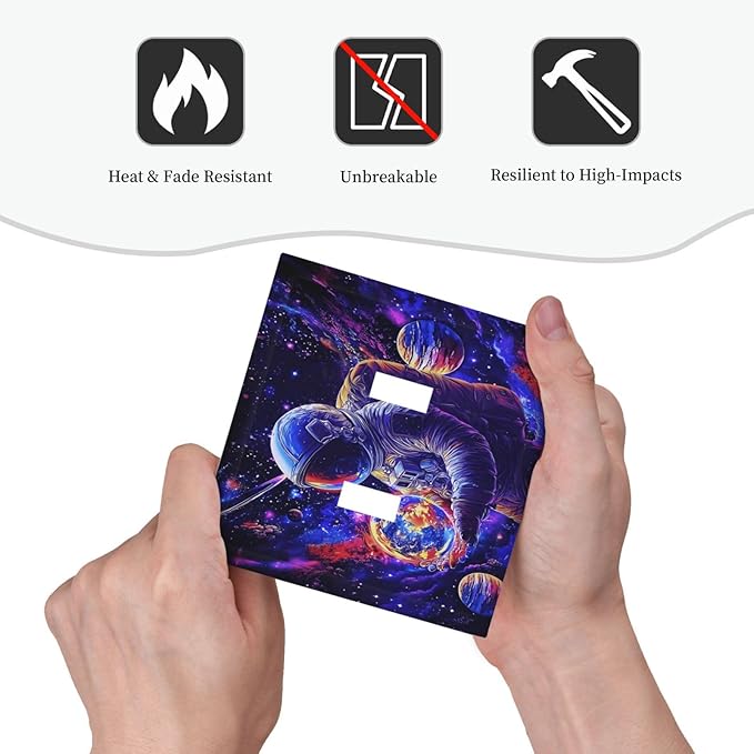 Astronaut Space Cool Galaxy Planet Decorative Switch Plates 2 Gang Double Toggle Outlet Light Switch Cover Wall Plate Electrical Faceplate for Kids Room Nursery Decor