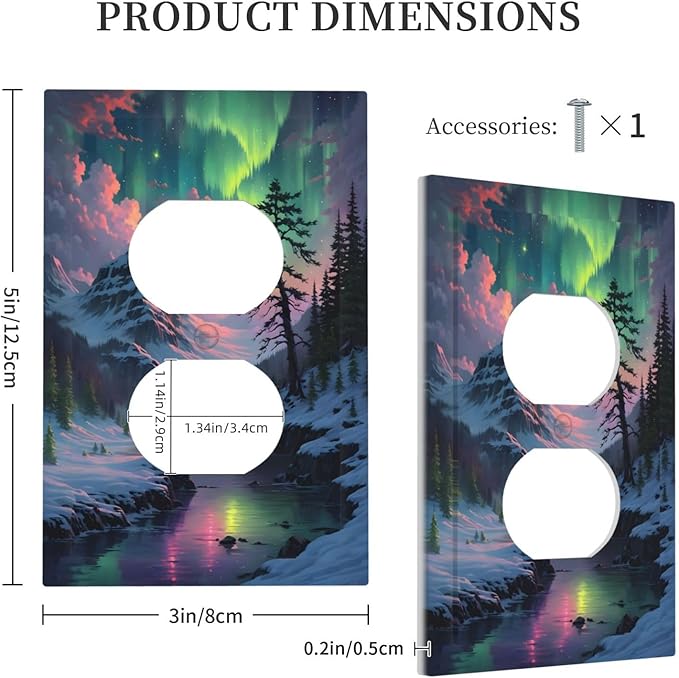 Snow Mountain Aurora Waterfalls Rivers Forest Outlet Covers 1 Gang Duplex Light Switch Cover Decorative Switch Plates Electrical Receptacle Faceplate Wall Plate for Bedroom Living Room Decor