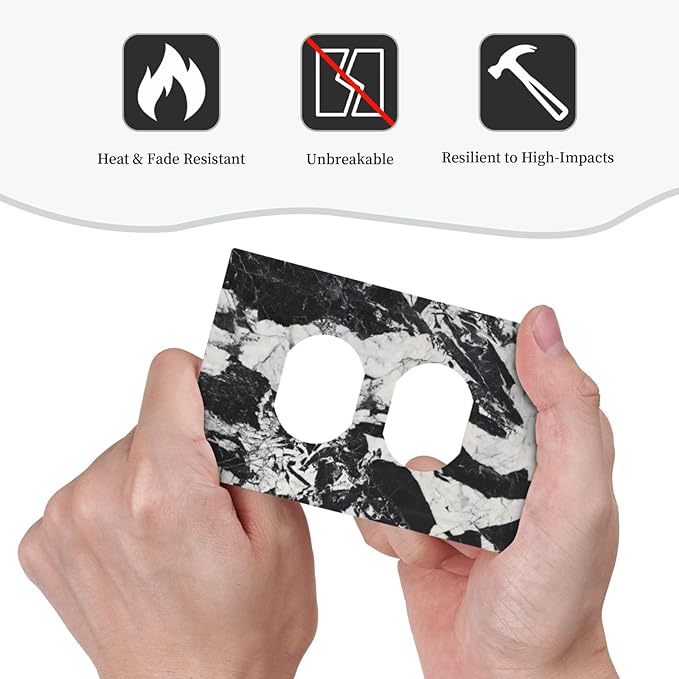 Black White Marble Abstract Luxury Outlet Covers 1 Gang Duplex Light Switch Cover Decorative Switch Plates Electrical Receptacle Faceplate Wall Plate for Bathroom Kitchen Decor