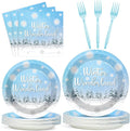 96Pcs Winter Snowflake Plates and Napkins for Winter Wonderland Party Supplies Snowflake Dessert Disposable Plates Holiday Christmas Party Tableware Set for 24 Guests Birthday Party Decorations
