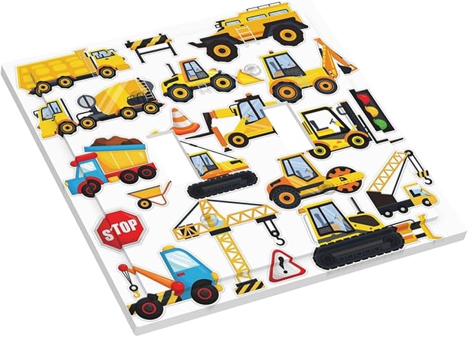 Yellow Truck Cartoon Transportation Double Toggle Light Switch Cover Decorative 2 Gang Wall Plate Electrical Faceplate Switchplate for Kidroom Bathroom Bedroom Living Room Decor