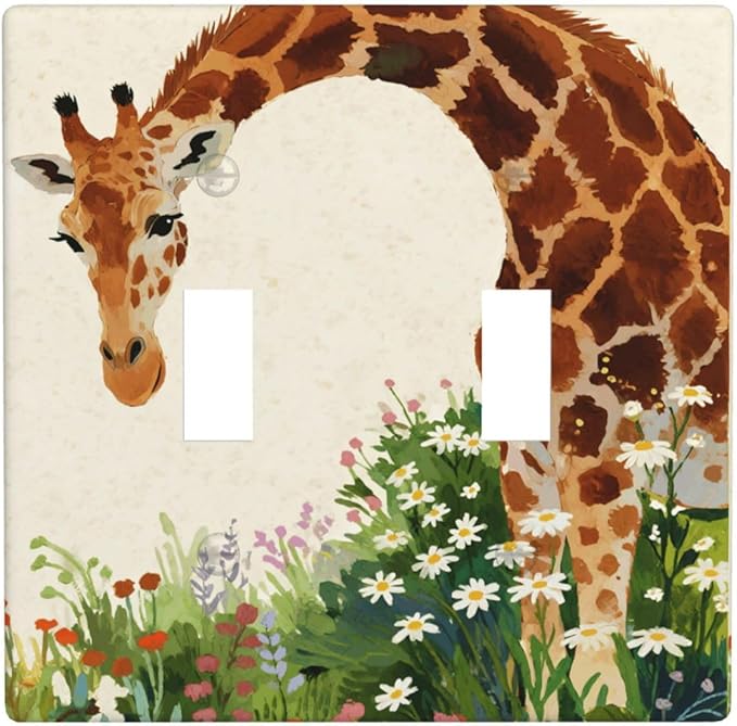 Giraffe Double Toggle Wall Plate Decorative 2 Gang Light Switch Covers Electrical Switchplate Home Decorate Faceplat for Bathroom Bedroom Kitchen Room 4.5 x 4.5 Inch