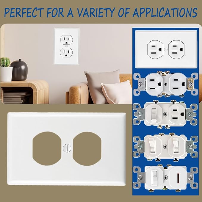 Outlet Covers Wall Plates -Duplex Outlet Covers, 1-Gang Standard Size Wall Plate for Outlets, Duplex Receptacle Wall Plate,Unbreakable Polycarbonate Thermoplastic,UL Listed (12-Pack,White)