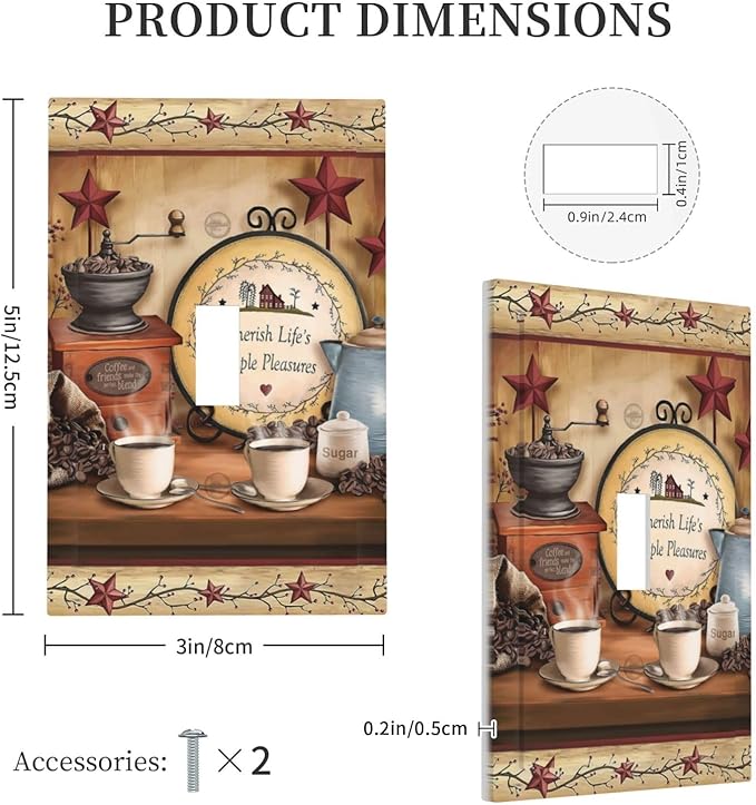 Kitchen Coffee Beans Cup Bar Clock Restaurant Decorative Light Switch Cover 1-Gang Cafe Country Life Texas Star Dining Room Single Toggle Wall Plate Electrical Device Switch Face Wallplate Jumbo Size