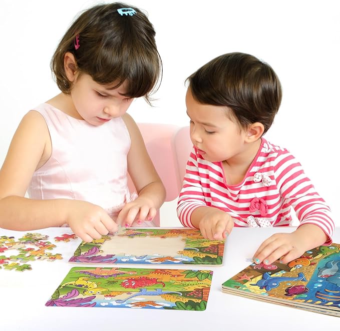 SYNARRY Wooden Jigsaw Puzzles for Kids Age 3-5 Year Old, 4 Pack 24-40 Pieces Preschool Educational Learning Toys Gift Set for Children, Easter Basket Stuffers Gifts for Kids