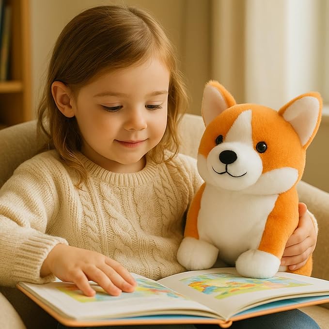 WEIGEDU Corgi Plush Toy, 12 Inch Cute Stuffed Animal, Soft Kawaii Dog Pillow, Realistic Welsh Corgi Puppy, Gifts for Kids and Dog Lovers, Orange and White