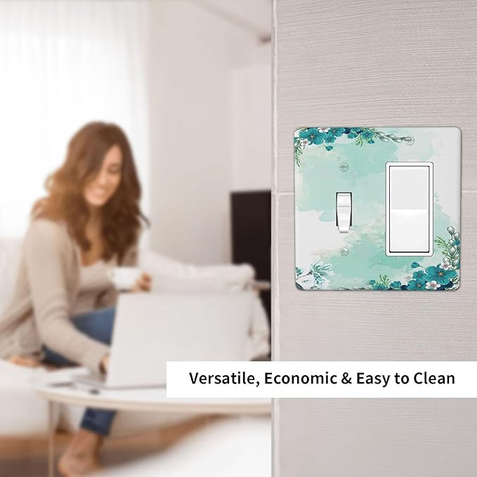 Outlet Covers Blue Green Flowers Light Green Watercolor Patterns 1 Toggle 1 Rocker Combination Decorative Wall Plate Light Switch Cover Plate Electrical Switch Plates for Bedroom Home