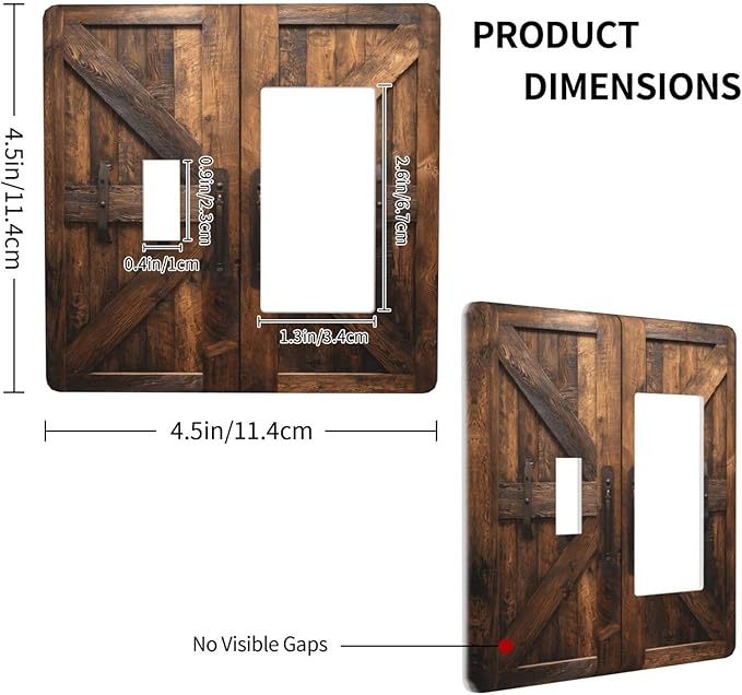 Decorative Outlet Covers Retro Brown Wood Barndoor 2 Gang Light Switch Cover Plate Single Toggle 1 Rocker Wall Plates for Electrical Switch Plate Covers for Farmhouse Home Decor