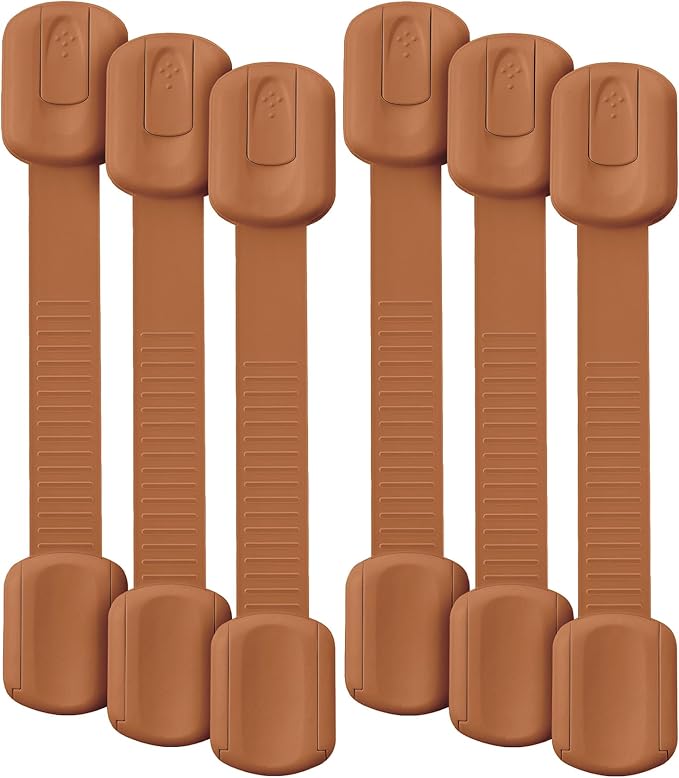 Bates- Child Safety Strap Locks, 6 Pack, Reno Sand, Baby Cabinet Locks with Adjustable Strap Length