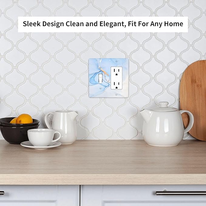 Modern Art Blue Gold Marble Abstract Luxury Print Outlet Covers 1 Toggle 1 Rocker Combination Decorative Wall Plate Electrical Switch Plates Light Switch Cover Plate for Bathroom Living Room Decor