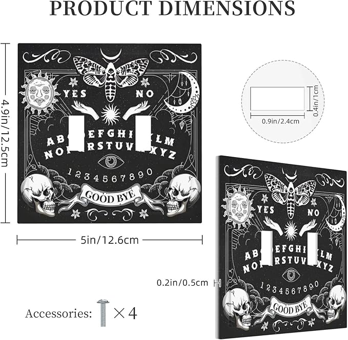 Black Witchy Skeleton Skull Gothic Sun Moon Decorative Switch Plates 2 Gang Double Toggle Outlet Light Switch Cover Wall Plate Electrical Faceplate for Bedroom Living Room Decor