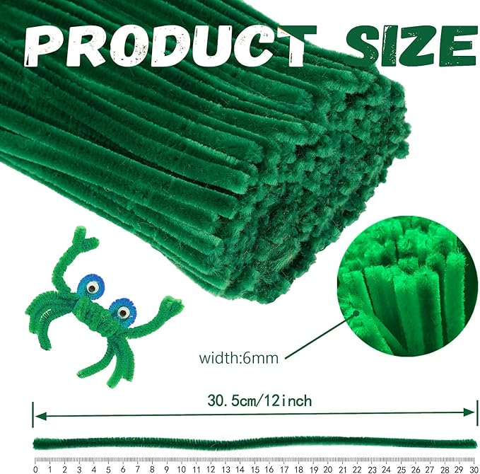 Green Pipe Cleaners,200pcs Chenille Stems,Craft Pipe Cleaners,Green Chenille Stems,Set of Bulk Craft Supplies for DIY Flowers,Arts,Crafts,Decorations,Toys for Ages 5-7