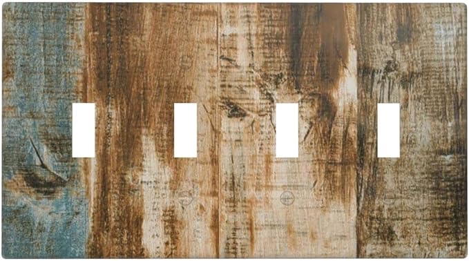 Brown Wood 4 Gang Light Switch Cover Decorative Quad Toggle Wall Plate Decorative Electrical Faceplate for Kitchen Home Barn Farmhouse Decorate Large 8" x 4.5