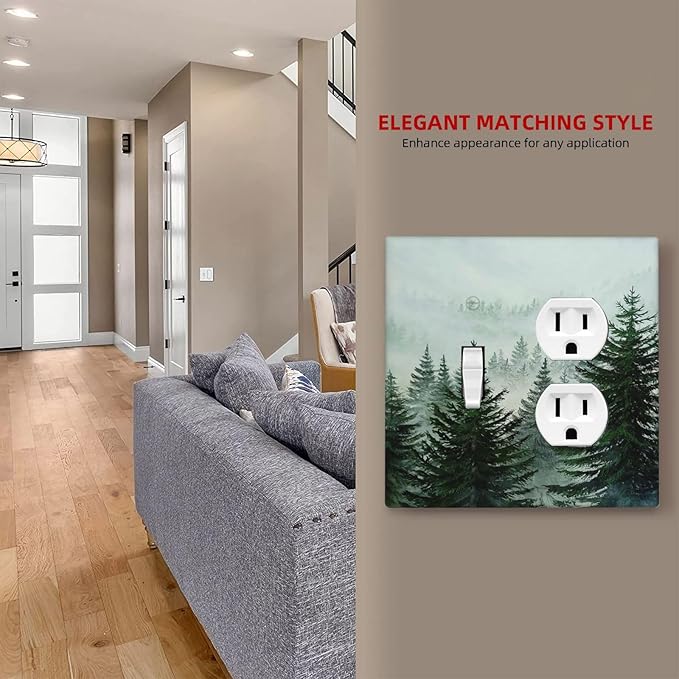 Forest Pinetrees Misty Landscape Nature Wallplates 1 Toggle 1 Duplex Electrical Gfci Faceplate Decorative Light Switch Covers Switch Plate for Bedroom Farmhouse Decor