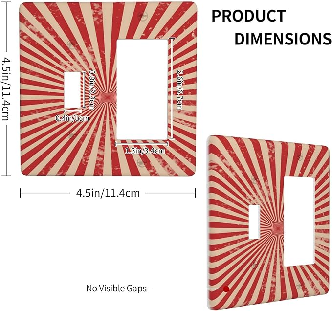 Retro Circus Sparkling Red White Lines Mid Century Outlet Covers 1 Toggle 1 Rocker Combination Decorative Wall Plate Electrical Switch Plates Light Switch Cover Plate for Farmhouse Home Decor