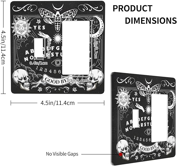 Black Witchy Skeleton Skull Gothic Sun Moon Outlet Covers 1 Toggle 1 Rocker Combination Decorative Wall Plate Electrical Switch Plates Light Switch Cover Plate for Bedroom Living Room Decor