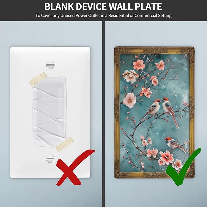 Decorative Art Light Switch Covers Birds on Branches1 Gang No Device Blank Switchplate Electrical Faceplate for Home Decor