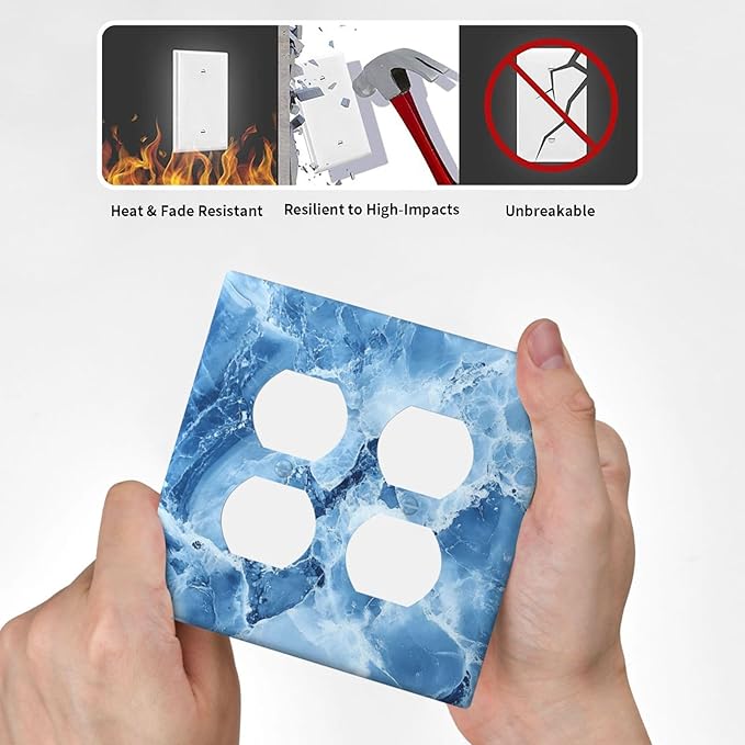 Outlet Covers Blue Marble Abstract Luxury Modern 2 Gang Decorative Light Switch Cover Double Duplex Wall Plates Switch Plates Electrical Socket Covers for Bathroom Bedroom Decor