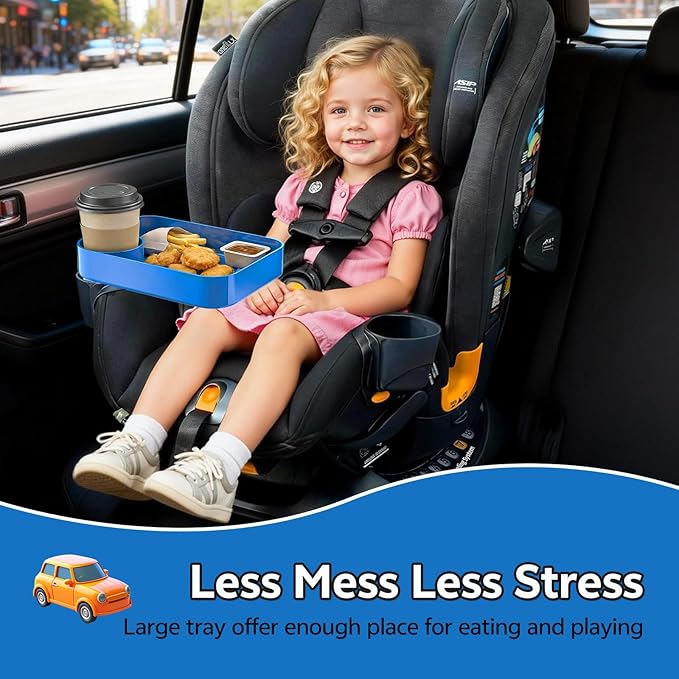 Car Seat Snack Tray for Kids Toddler Travel,Cup Holder Expander for Car,Toddler Travel & Road Trip Accessory for Mess-Free Snacking in The Car(Blue)
